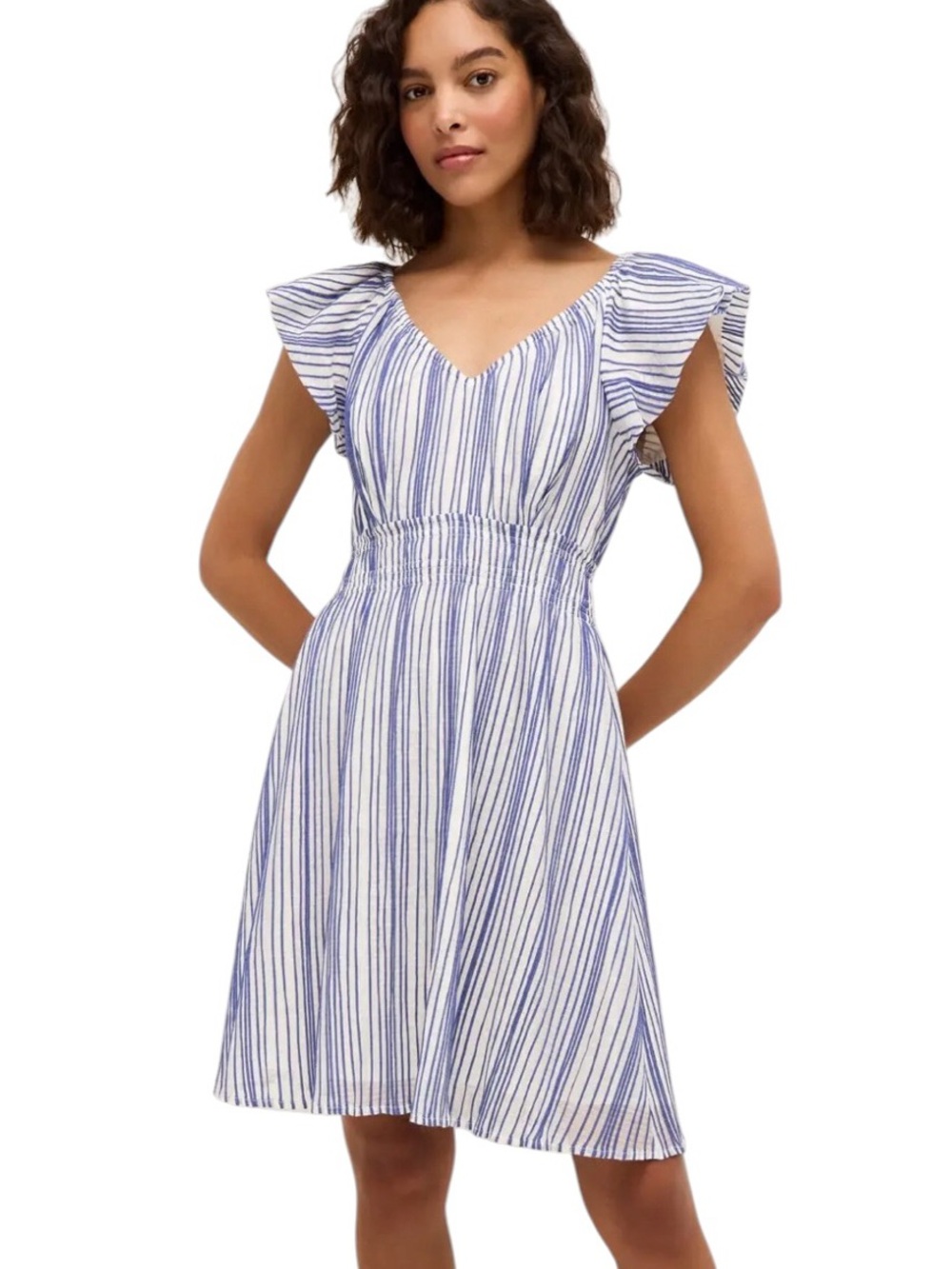 NWT Marie Oliver Emilia Silk Blend Dazzling Stripe Flutter Sleeve Mini Dress - S